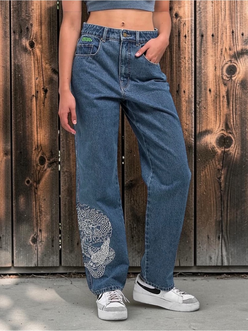 Empyre Tori Dragon High Rise Embroidered Skate Jean. Size: 6